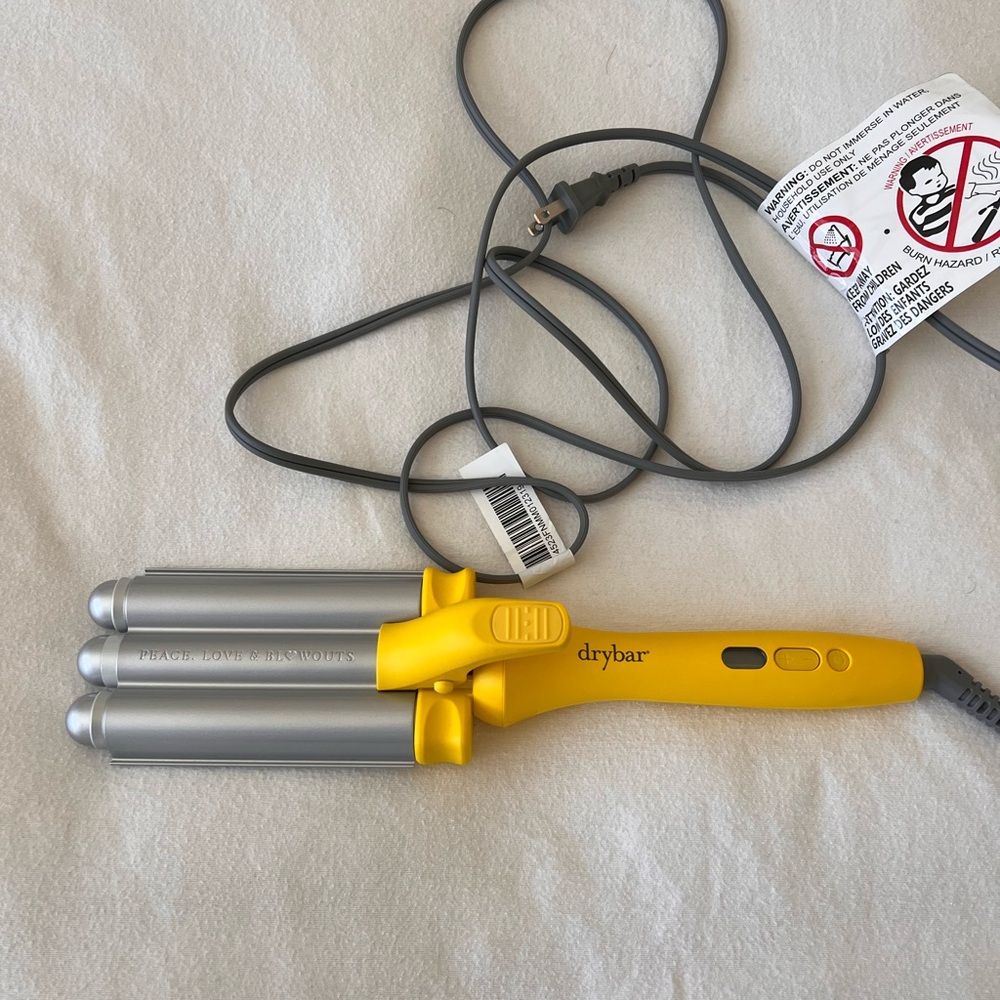 Drybar Triple Barrel Waver in Yellow with Silver Barrels